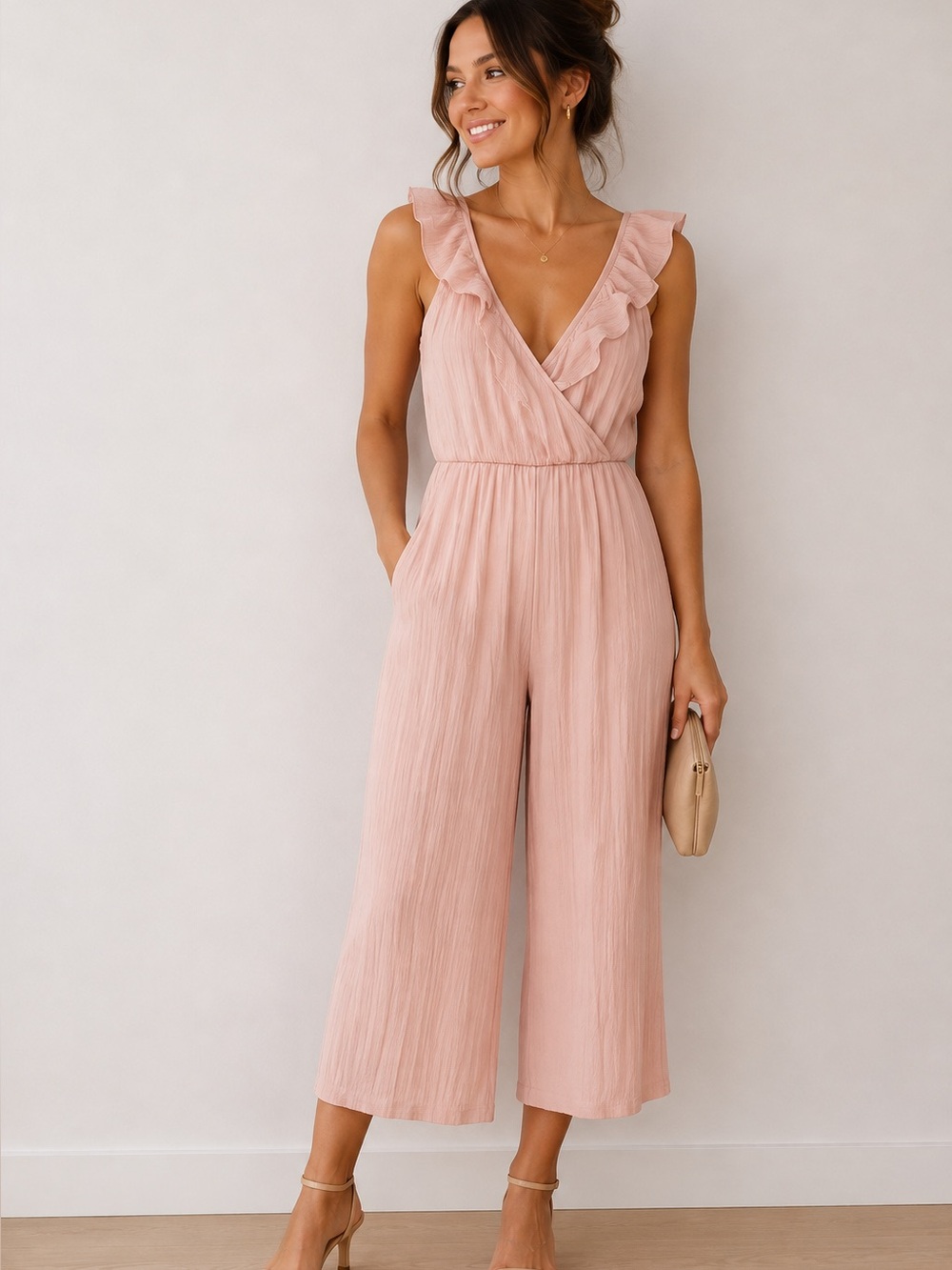 Show Me Your Mumu Bianca Jumpsuit Blush Pink Ruffle Wide Leg Size Small
